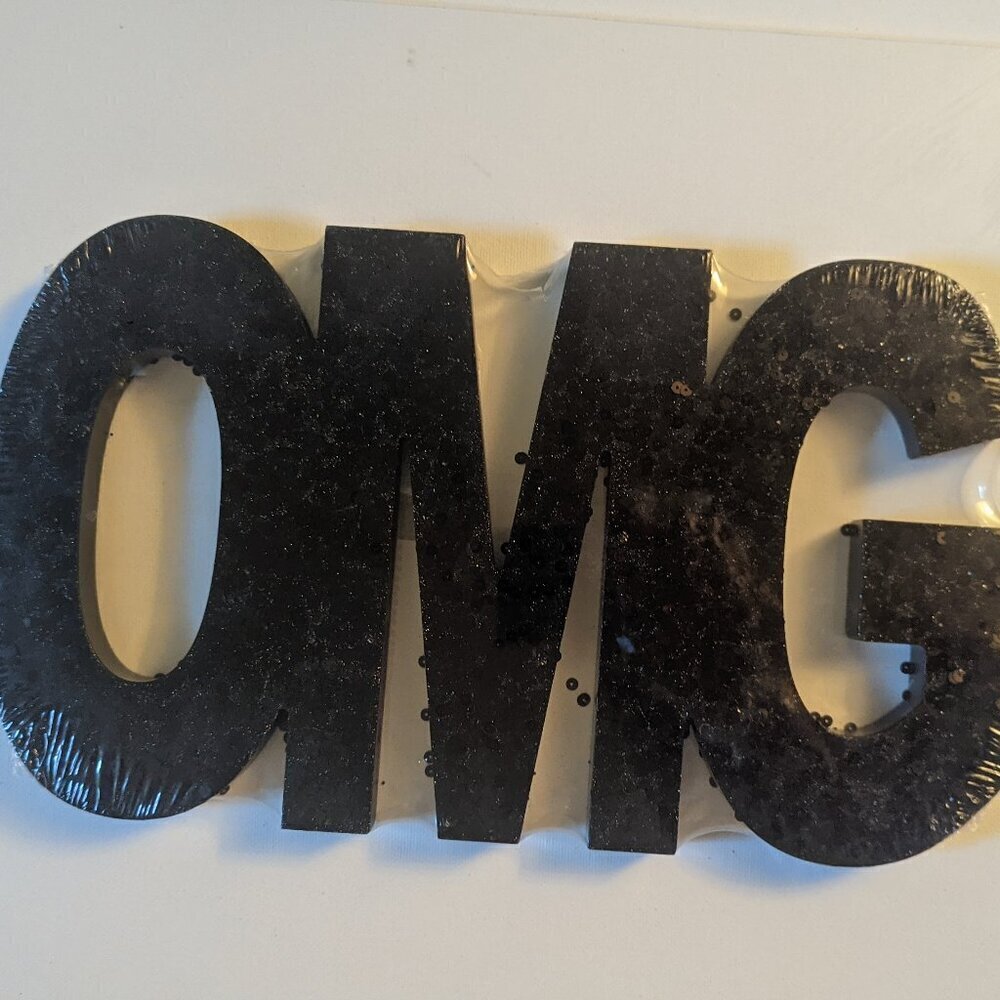 NWT Black Sequin Glitter 'OMG' Sign Retro Block Letters Home Wall Decor Michaels